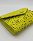 Kate Spade Yellow Saffiano Leather Mini Floral Cutout Envelope Bag