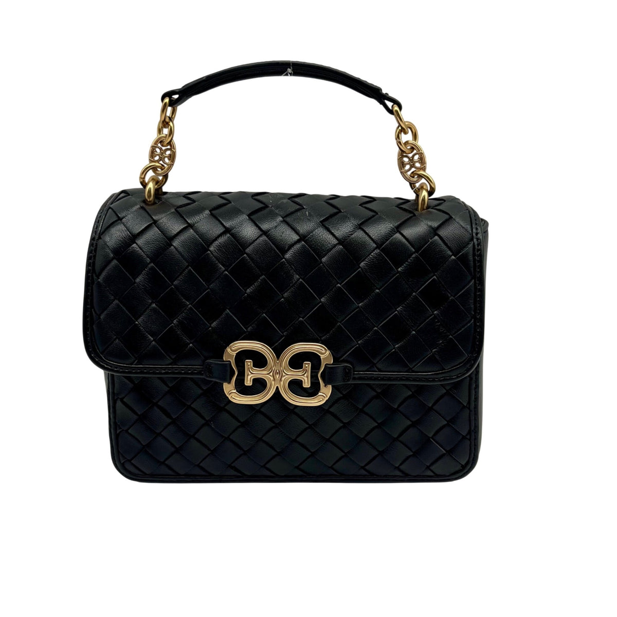 Sam Edelman Black Woven Leather Christy Top Handle Crossbody Bag