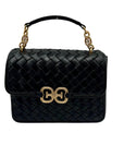 Sam Edelman Black Woven Leather Christy Top Handle Crossbody Bag