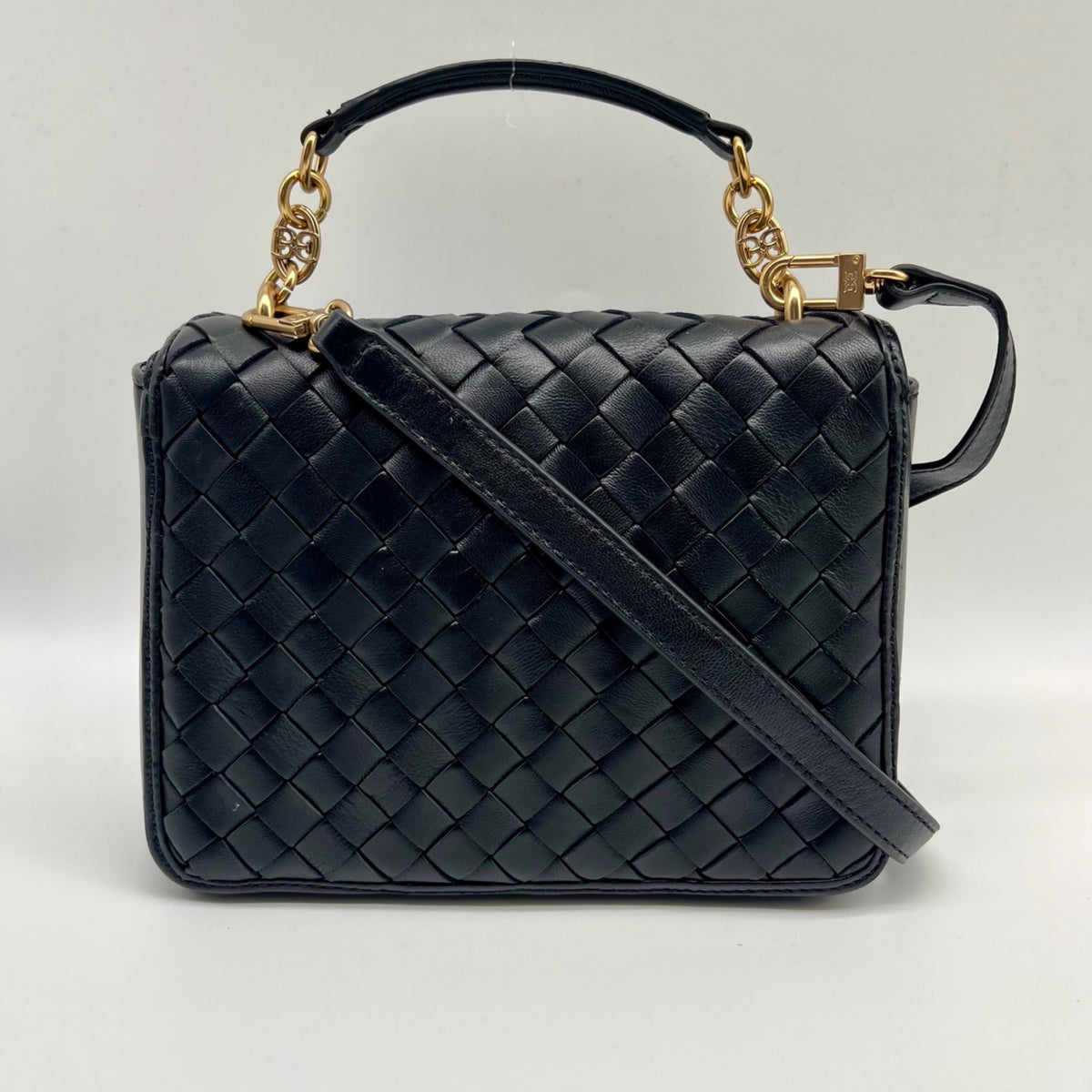 Sam Edelman Black Woven Leather Christy Top Handle Crossbody Bag