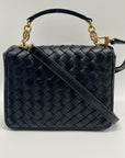 Sam Edelman Black Woven Leather Christy Top Handle Crossbody Bag