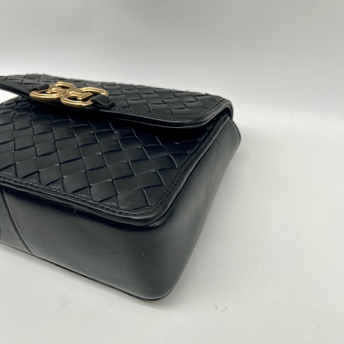 Sam Edelman Black Woven Leather Christy Top Handle Crossbody Bag