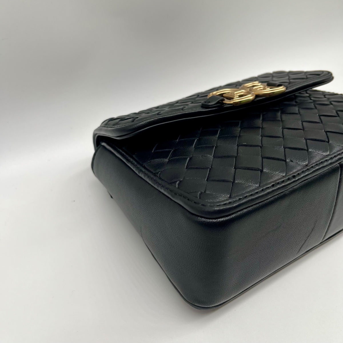 Sam Edelman Black Woven Leather Christy Top Handle Crossbody Bag