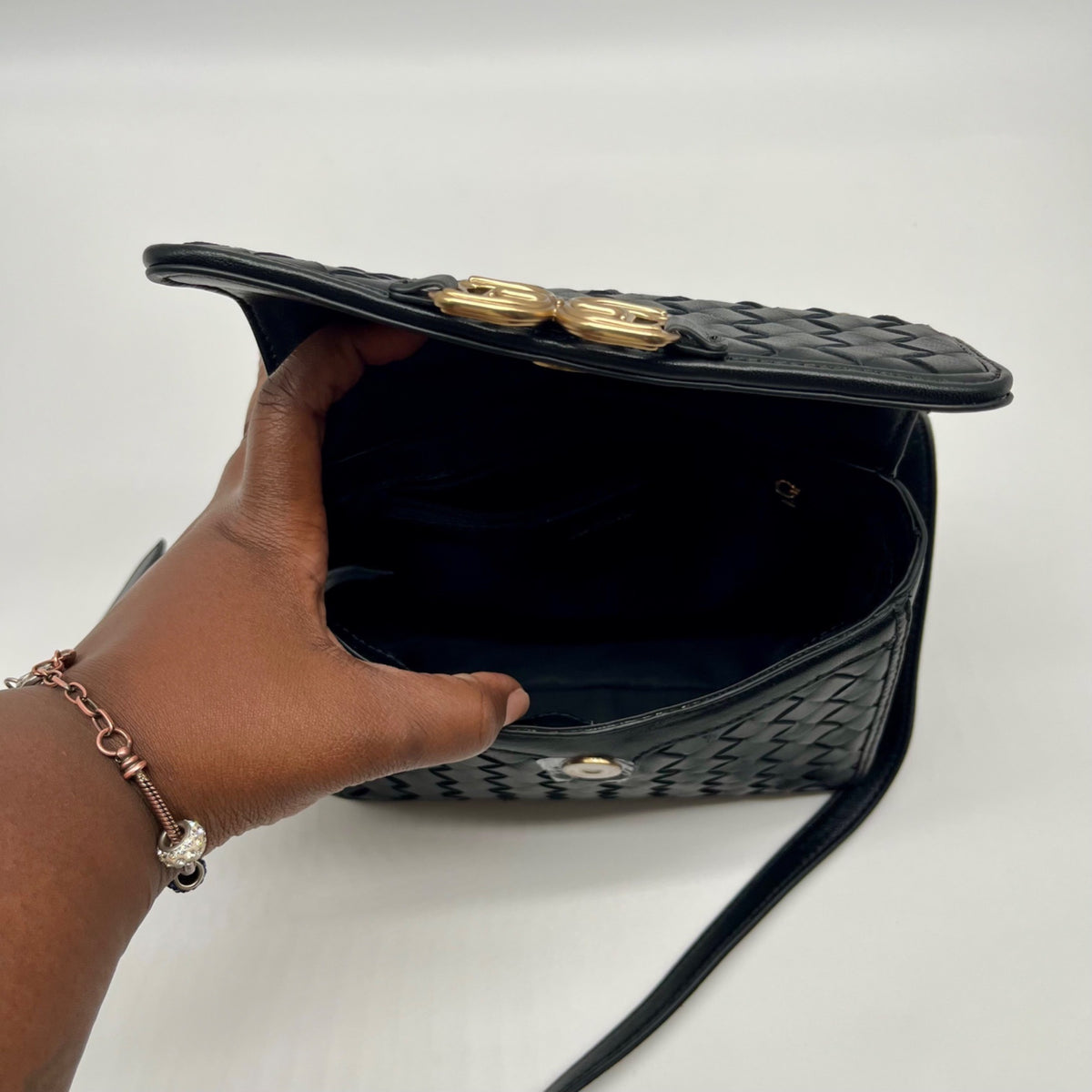 Sam Edelman Black Woven Leather Christy Top Handle Crossbody Bag