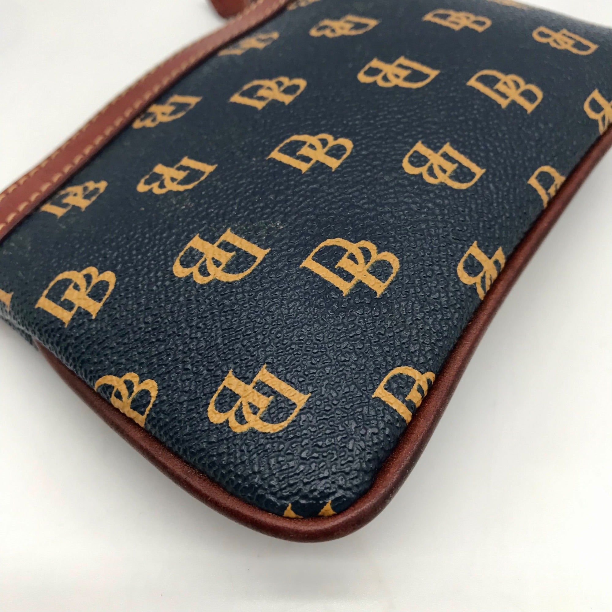 Dooney &amp; Bourke Blue And Yellow Pebbled Grain Monogram Wallet