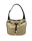 Gucci Beige Nylon and Black Leather Trim Drawstring Shoulder Bag