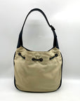 Gucci Beige Nylon and Black Leather Trim Drawstring Shoulder Bag