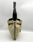 Gucci Beige Nylon and Black Leather Trim Drawstring Shoulder Bag