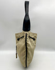 Gucci Beige Nylon and Black Leather Trim Drawstring Shoulder Bag