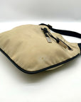 Gucci Beige Nylon and Black Leather Trim Drawstring Shoulder Bag