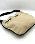 Gucci Beige Nylon and Black Leather Trim Drawstring Shoulder Bag