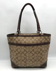 Coach Brown Coated Monogram Canvas Heritage Stripe Tote Bag F14477
