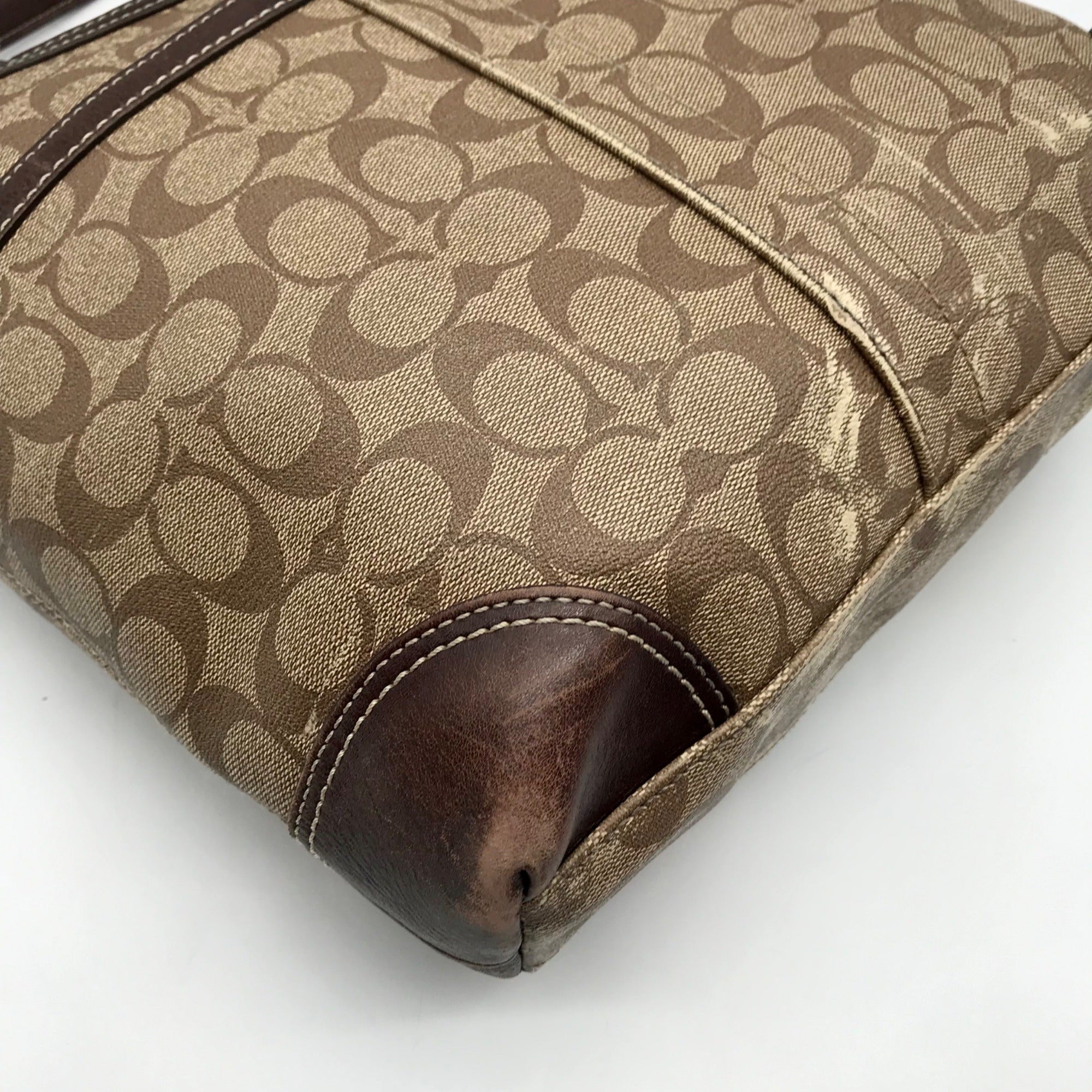 Coach Brown Coated Monogram Canvas Heritage Stripe Tote Bag F14477