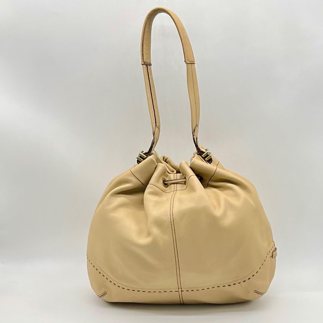 Cole Haan Beige Pebbled Leather Shoulder Bag