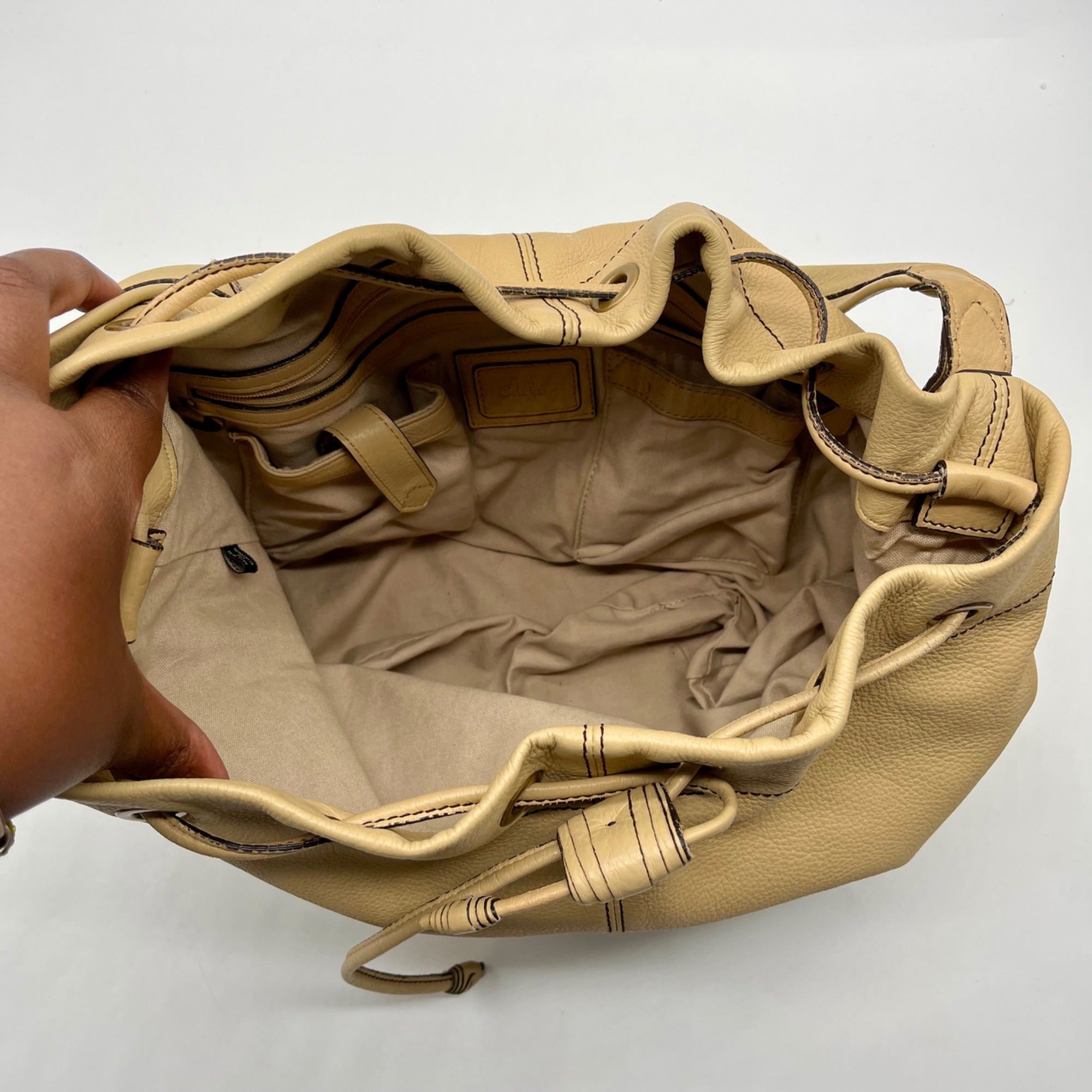 Cole Haan Beige Pebbled Leather Shoulder Bag