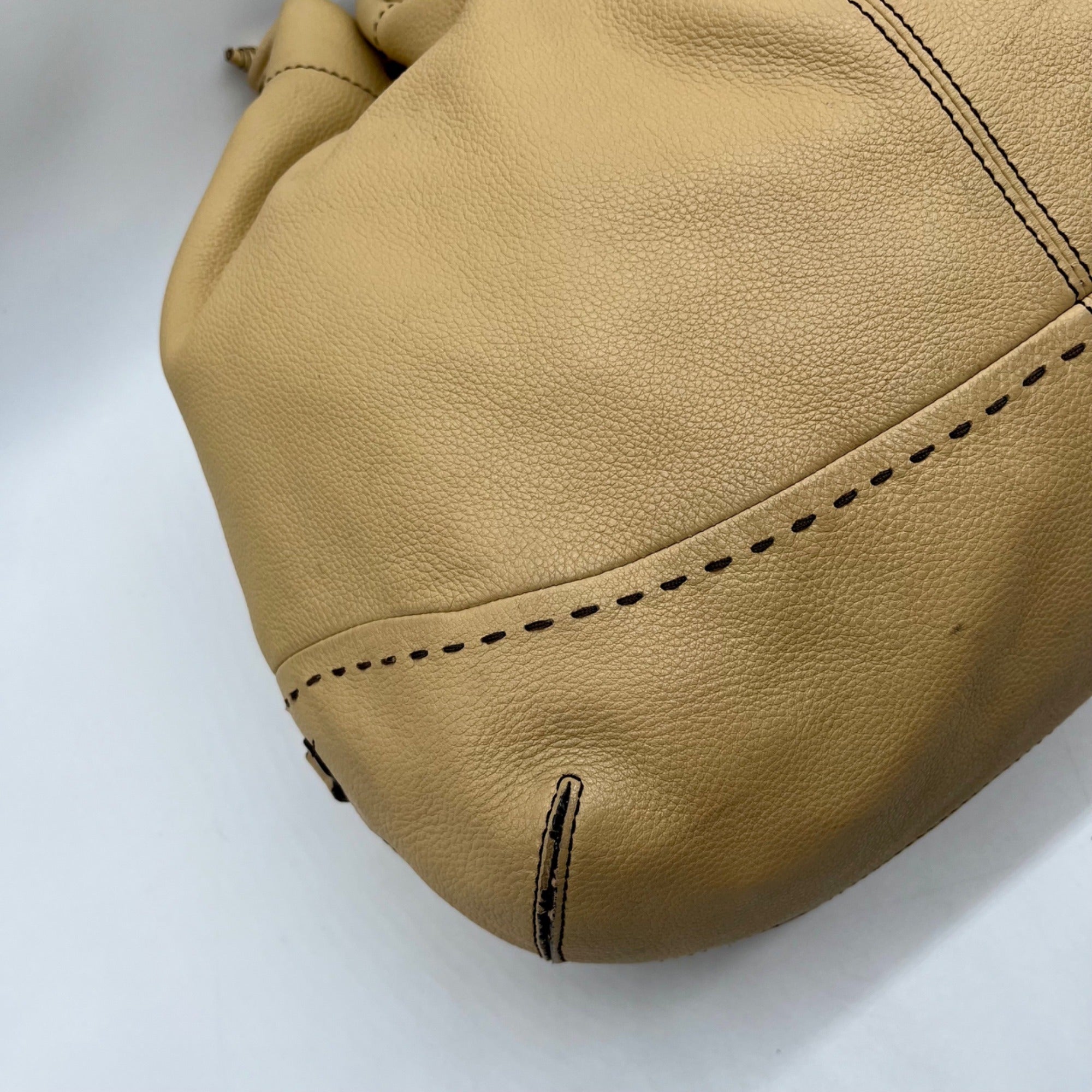 Cole Haan Beige Pebbled Leather Shoulder Bag