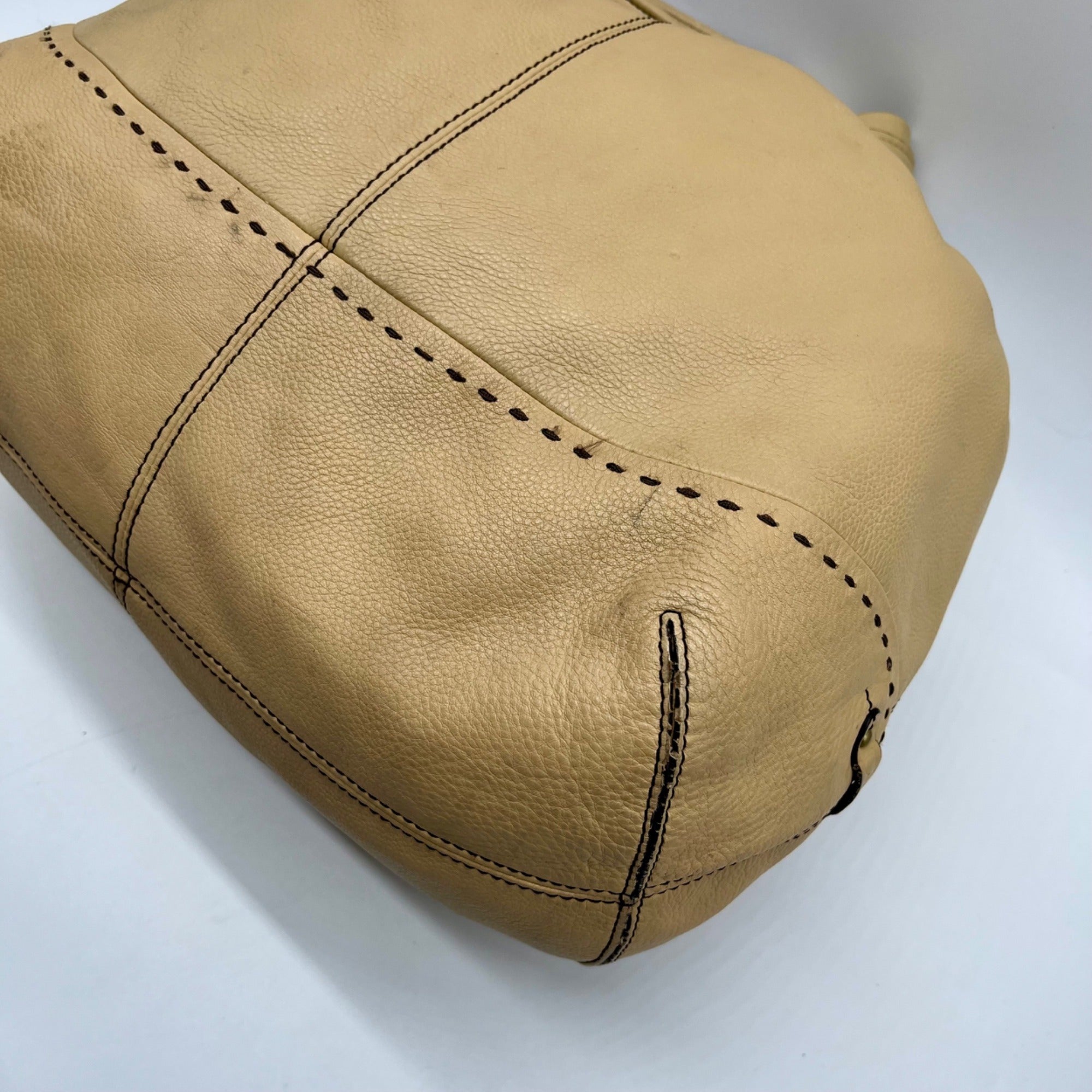 Cole Haan Beige Pebbled Leather Shoulder Bag