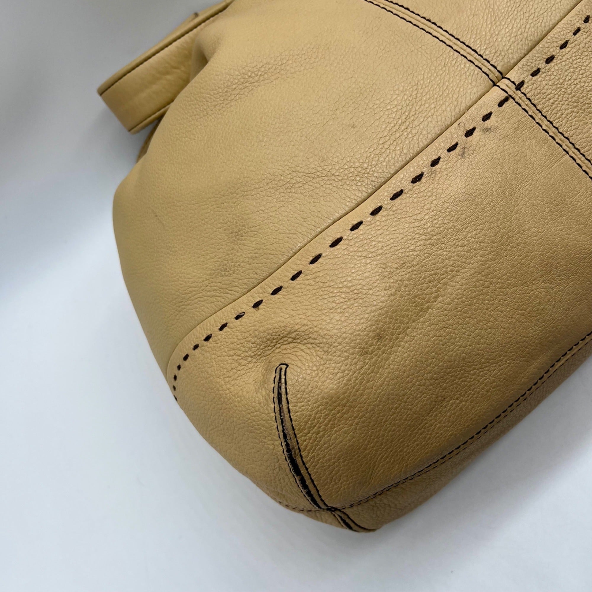 Cole Haan Beige Pebbled Leather Shoulder Bag