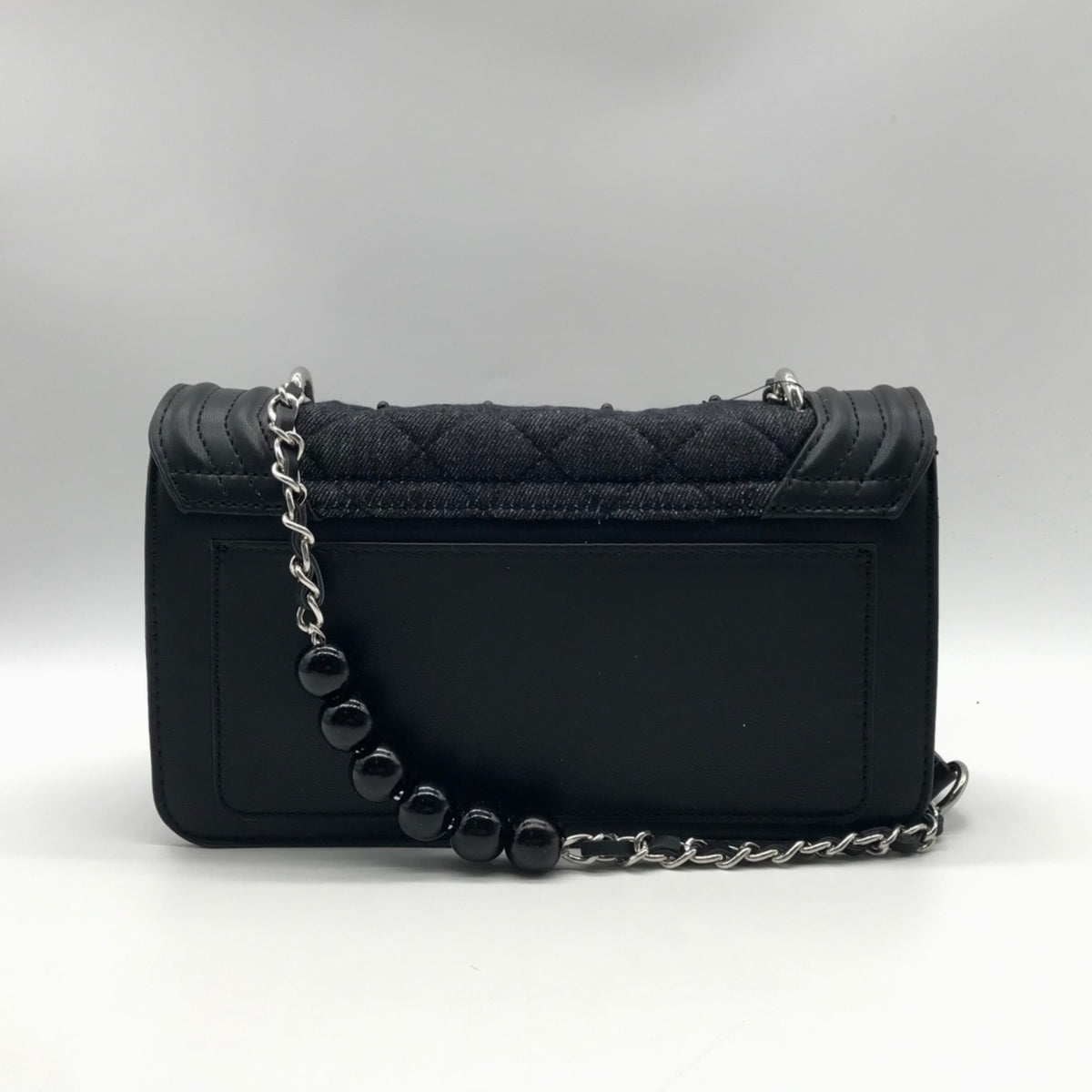 Badgley Mischka  Black Beaded Quilted Diamond Faux Leather Crossbody