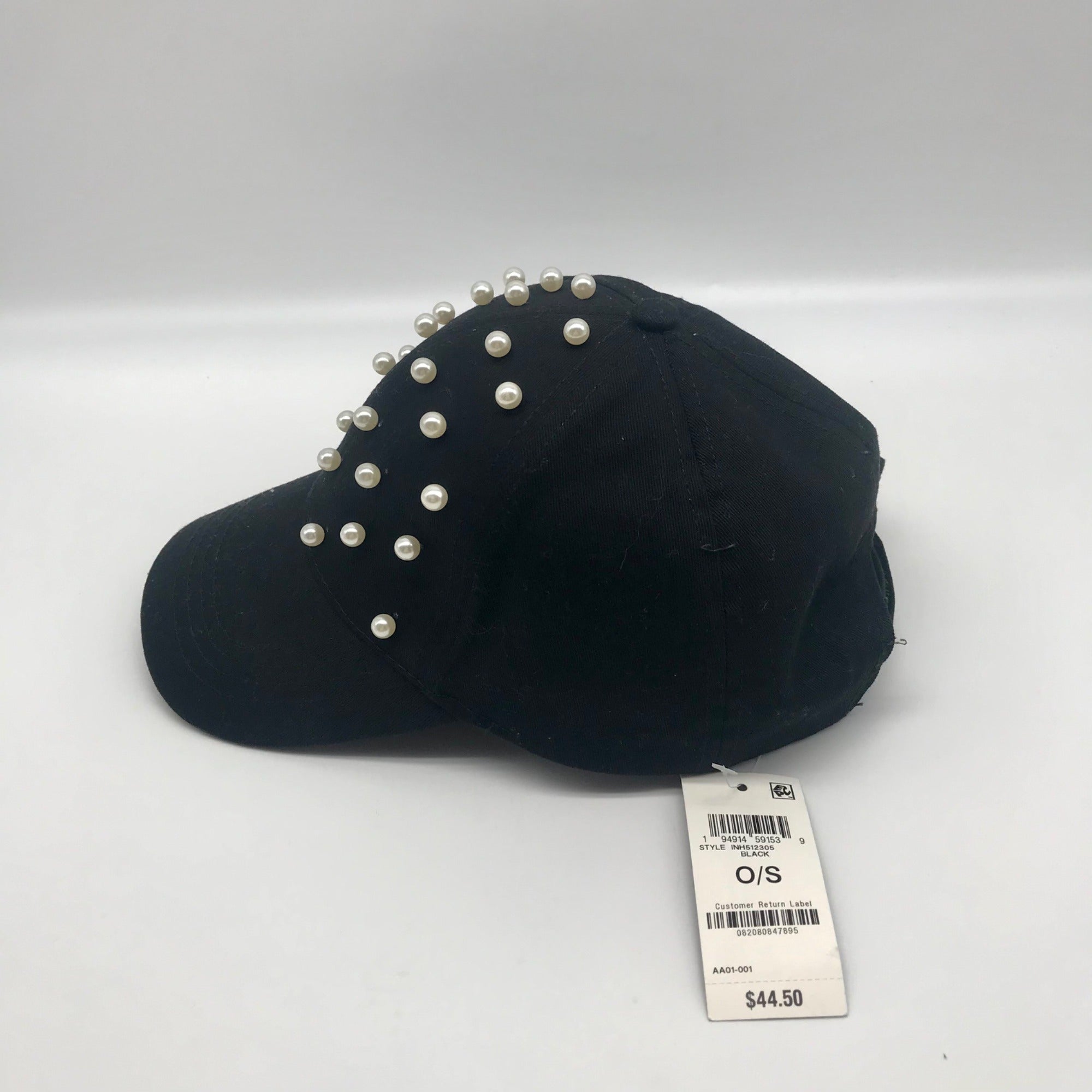 I.N.C. International Concepts Black Embellished Pearl Hat