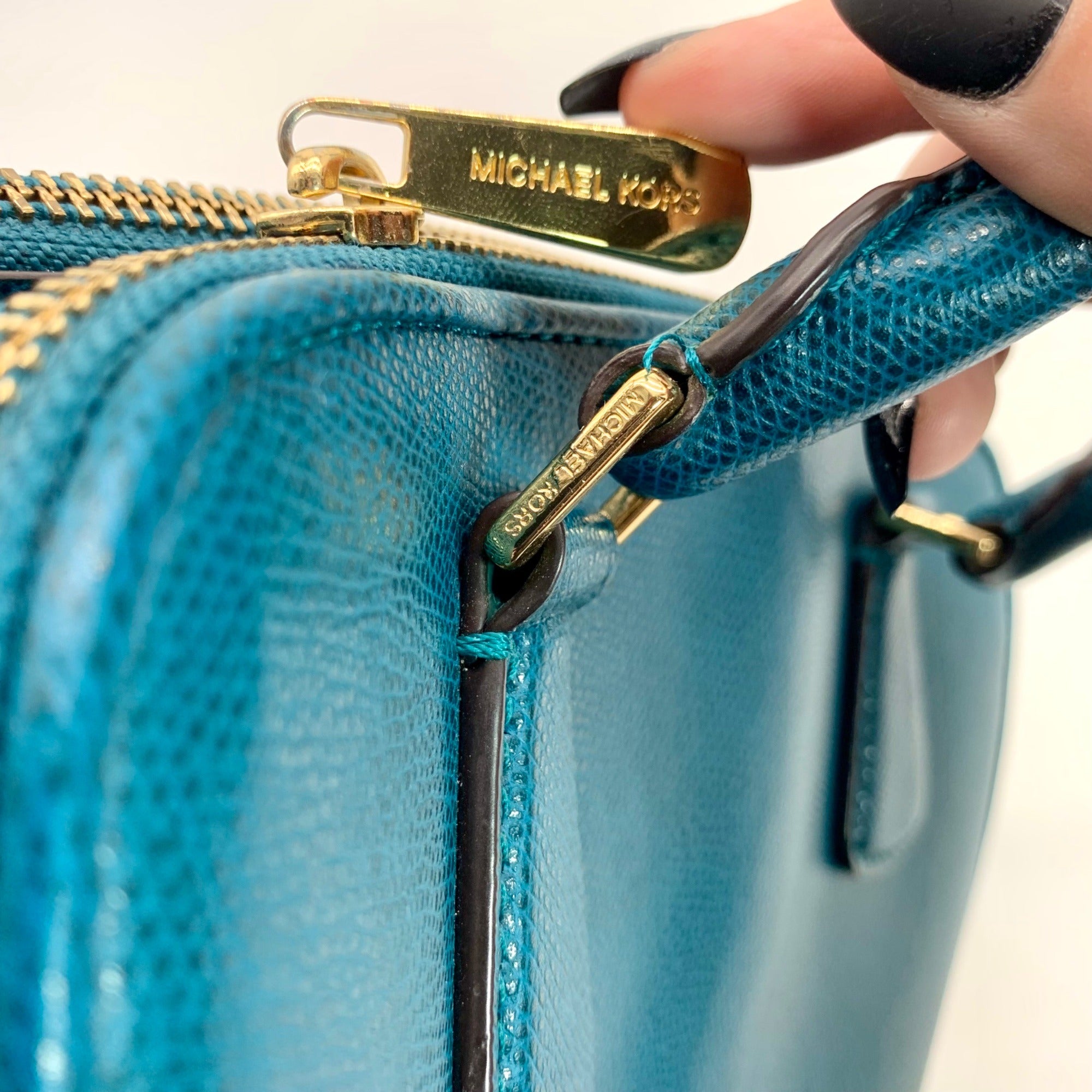 Michael Kors Reese Deep Teal Leather Double Zip Satchel