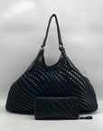 Cole Haan Black Patent Leather Genevieve Woven Triangle Purse & Wallet