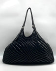 Cole Haan Black Patent Leather Genevieve Woven Triangle Purse & Wallet