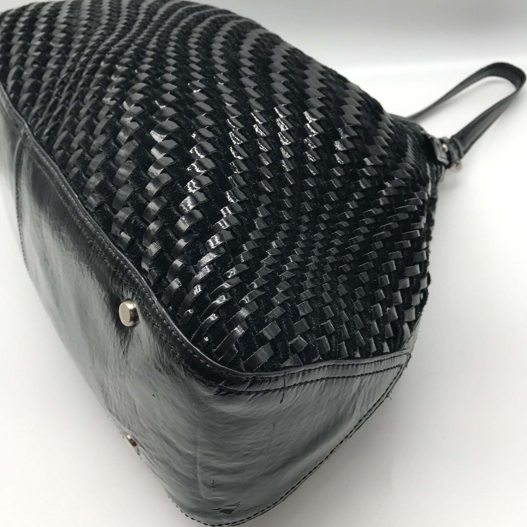 Cole Haan Black Patent Leather Genevieve Woven Triangle Purse &amp; Wallet