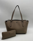 Tory Burch Grey Leather Emerson Small Top Zip Tote Bag