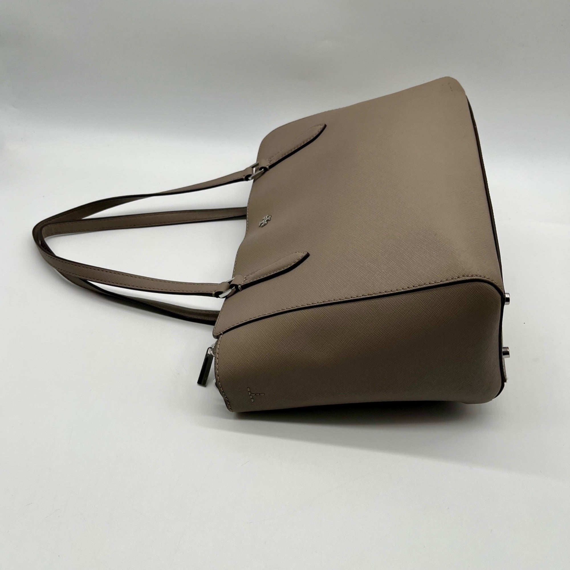 Tory Burch Grey Leather Emerson Small Top Zip Tote Bag