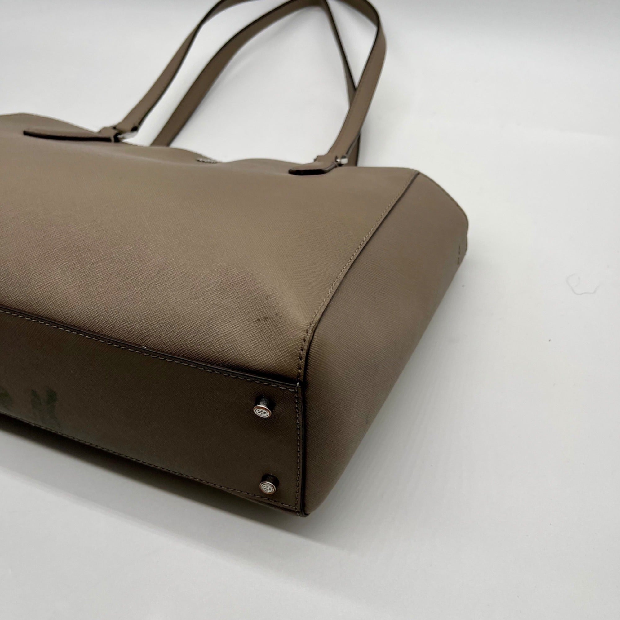 Tory Burch Grey Leather Emerson Small Top Zip Tote Bag