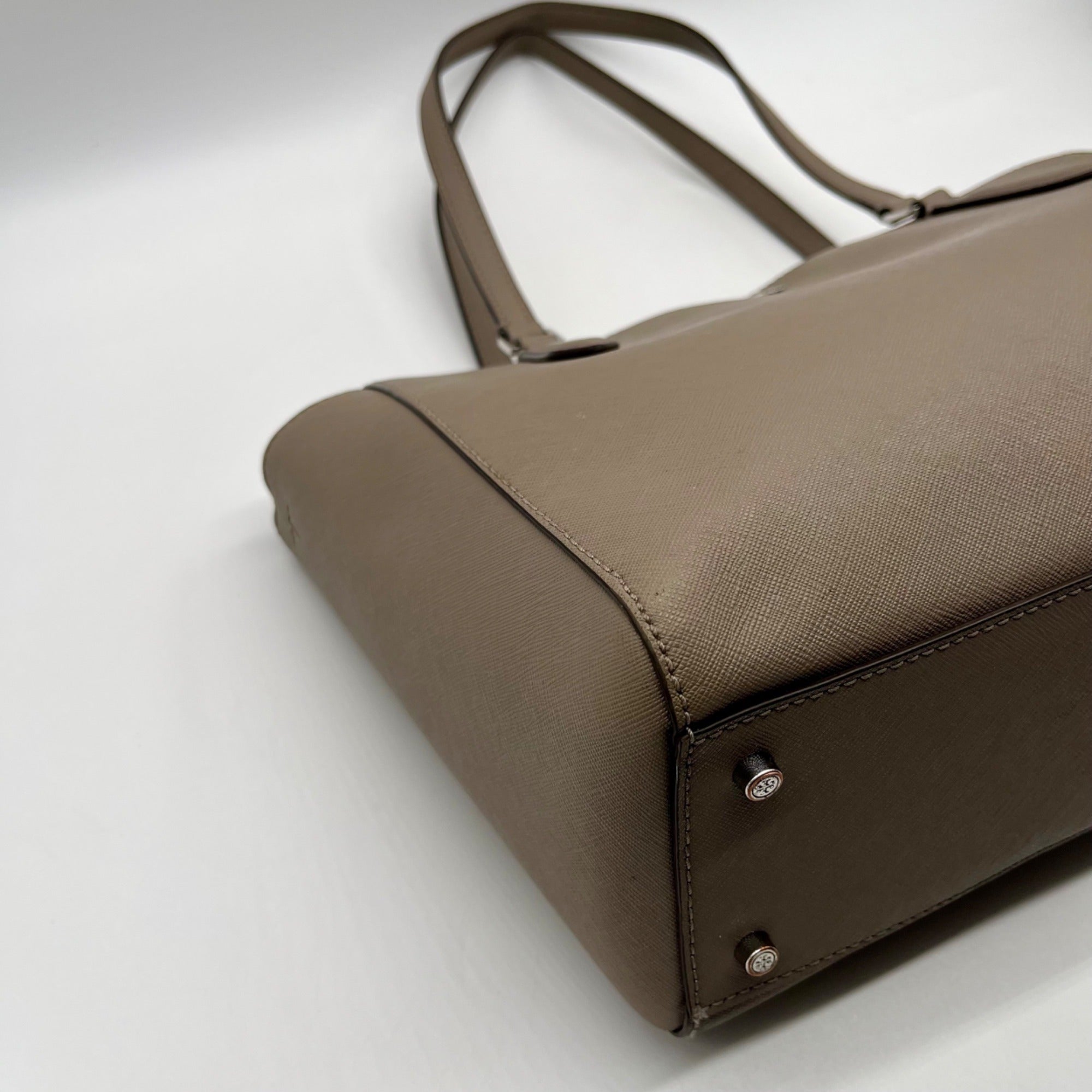 Tory Burch Grey Leather Emerson Small Top Zip Tote Bag