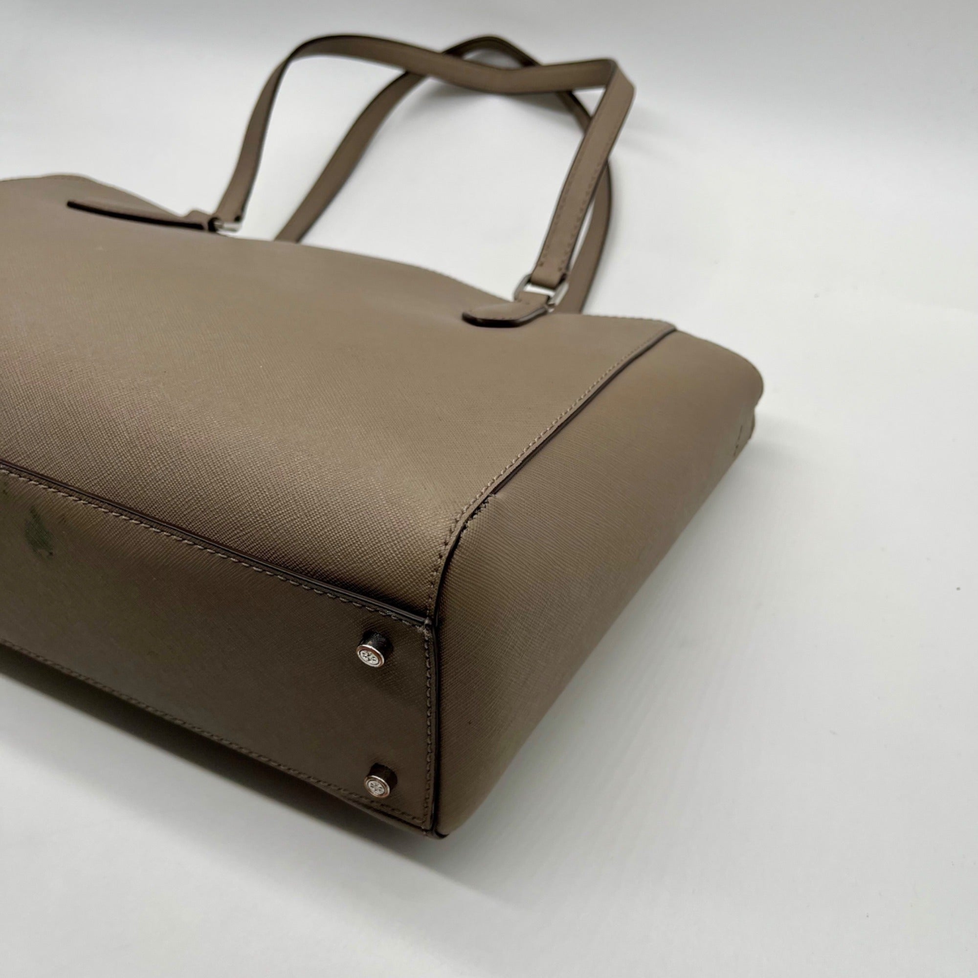Tory Burch Grey Leather Emerson Small Top Zip Tote Bag