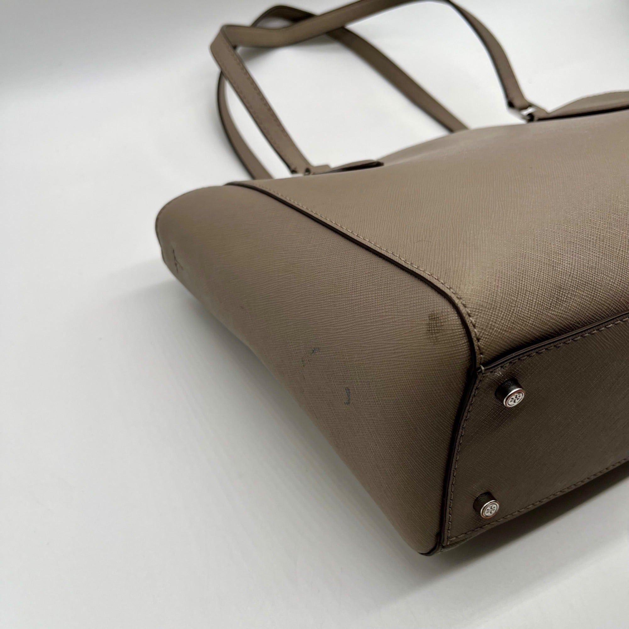 Tory Burch Grey Leather Emerson Small Top Zip Tote Bag