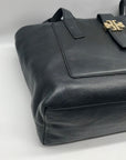 Tory Burch Blue Pebbled Leather Meyer Plaque Shoulder Bag
