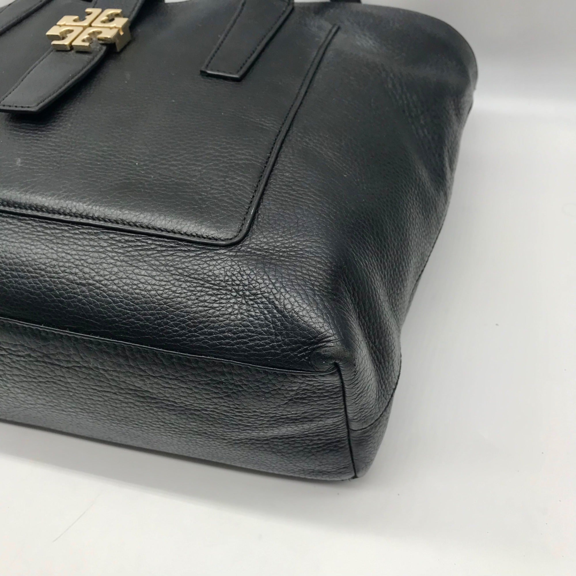 Tory Burch Blue Pebbled Leather Meyer Plaque Shoulder Bag