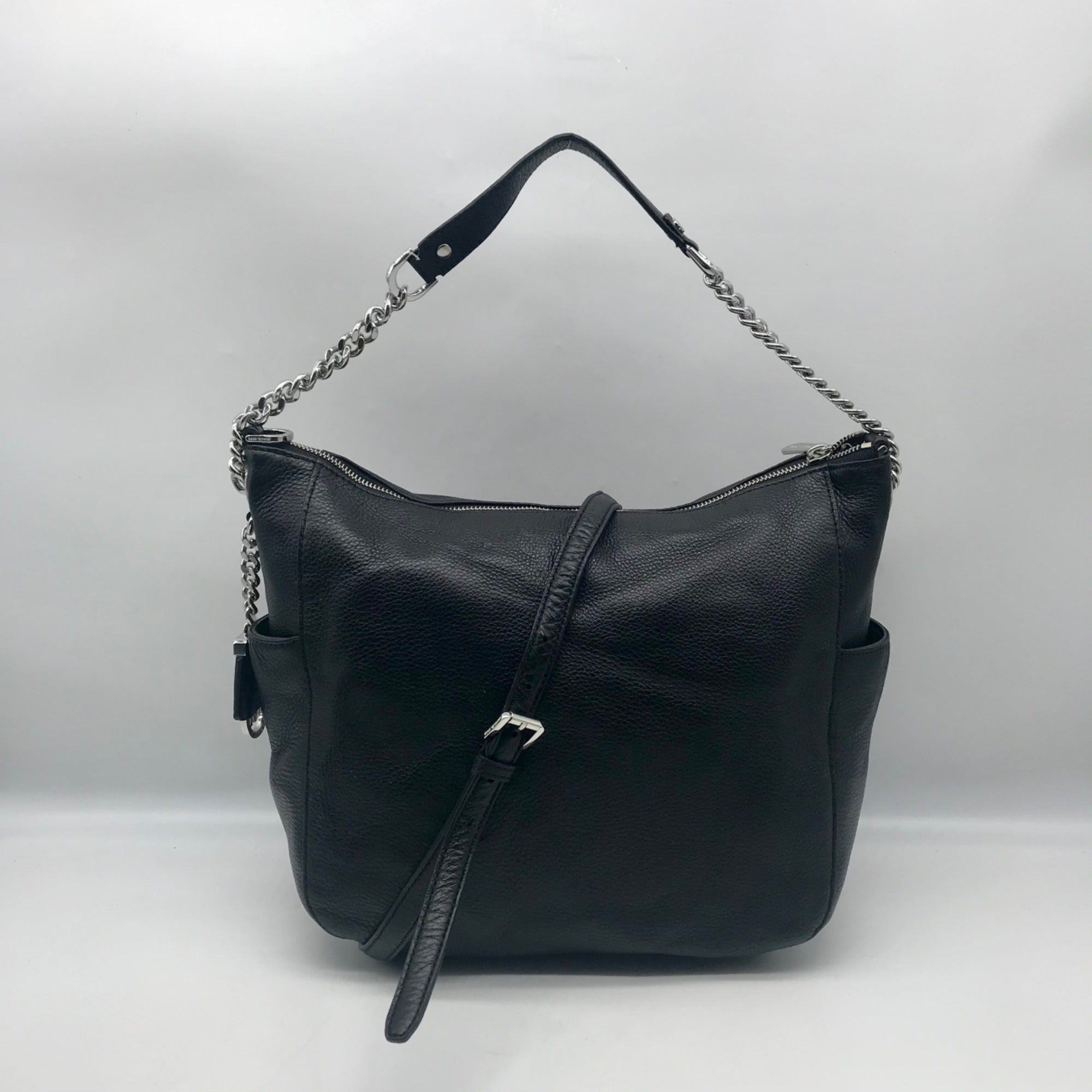 Michael Kors Black Leather Chandler Convertible Shoulder Bag.