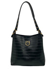 Furla Onyx Croc Embossed Leather Hobo Shoulder Bag