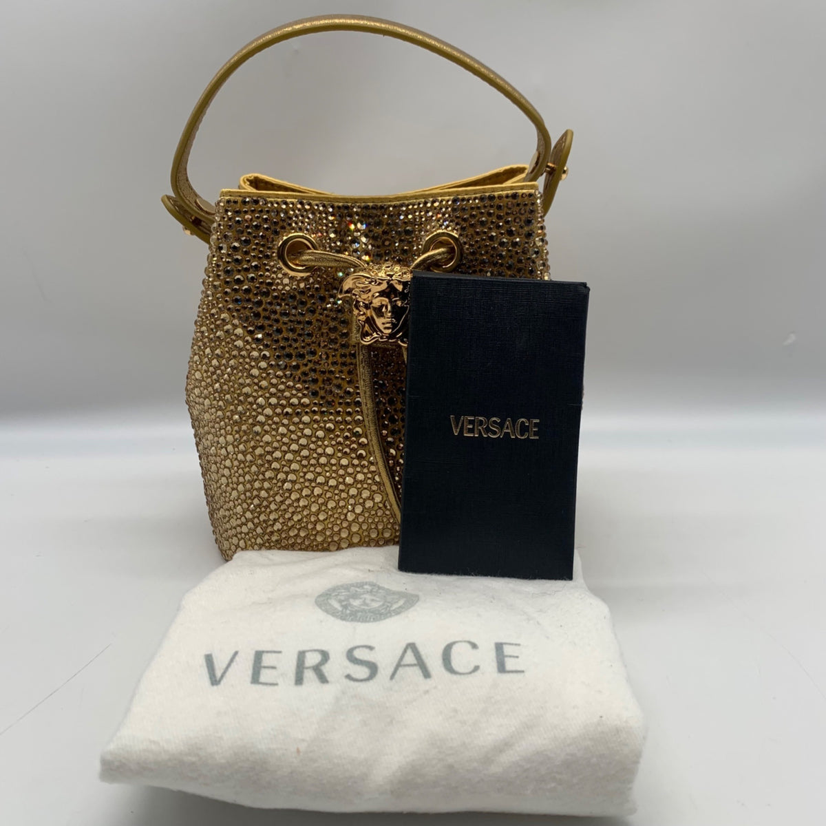Versace La Medusa Gold Embellished Bucket Bag