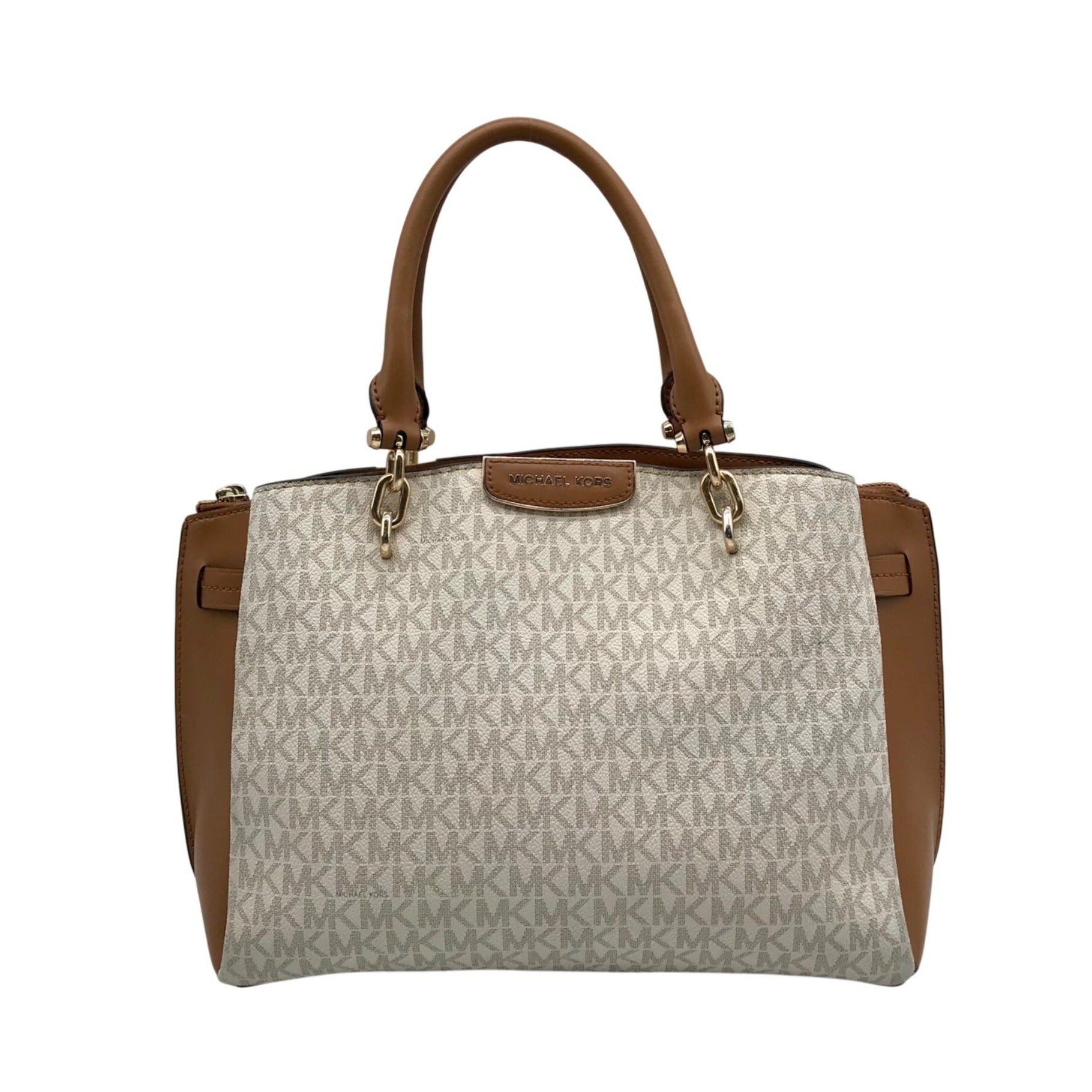 Michael Kors Acorn &amp; Vanilla Coated Canvas Rochelle Satchel Bag