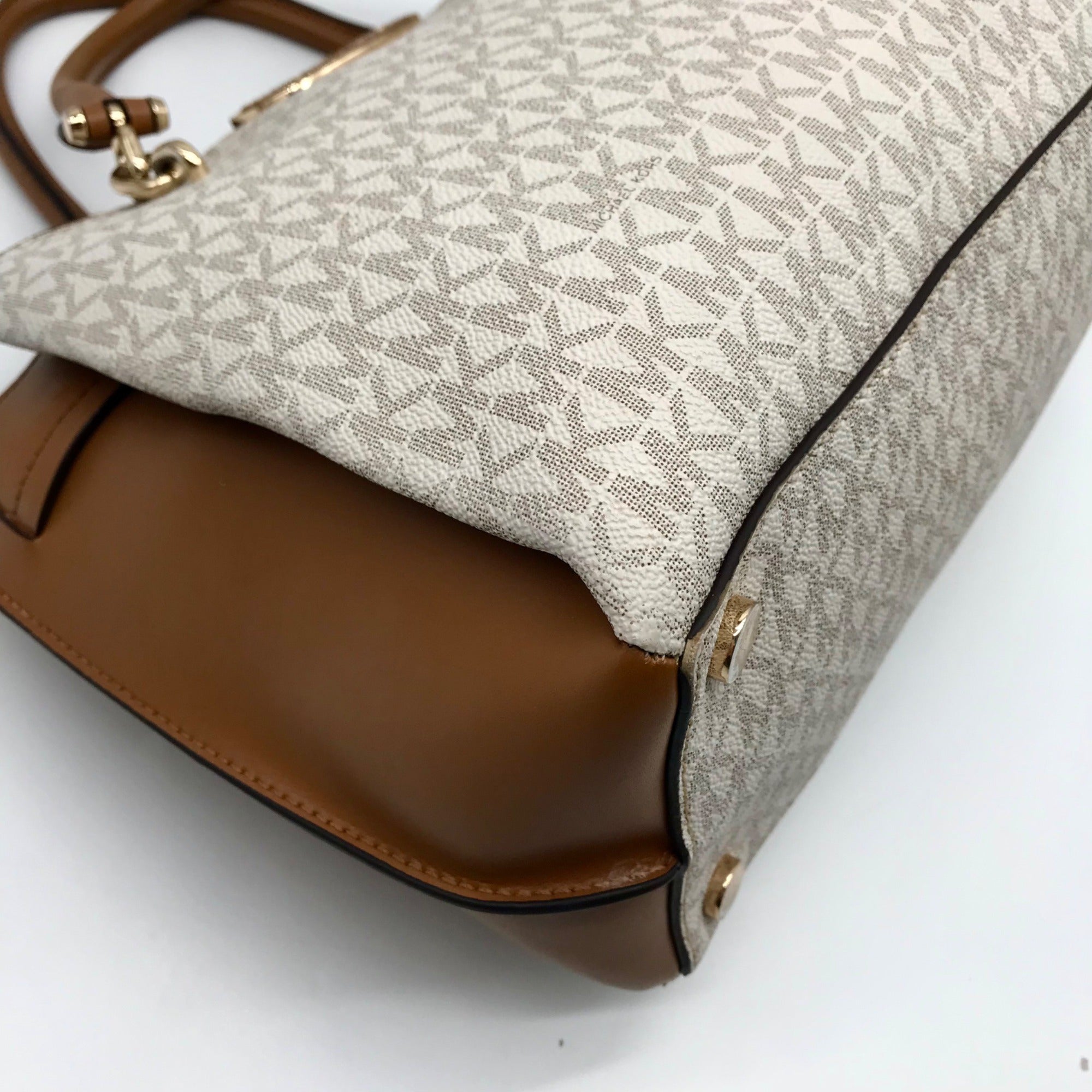 Michael Kors Acorn &amp; Vanilla Coated Canvas Rochelle Satchel Bag