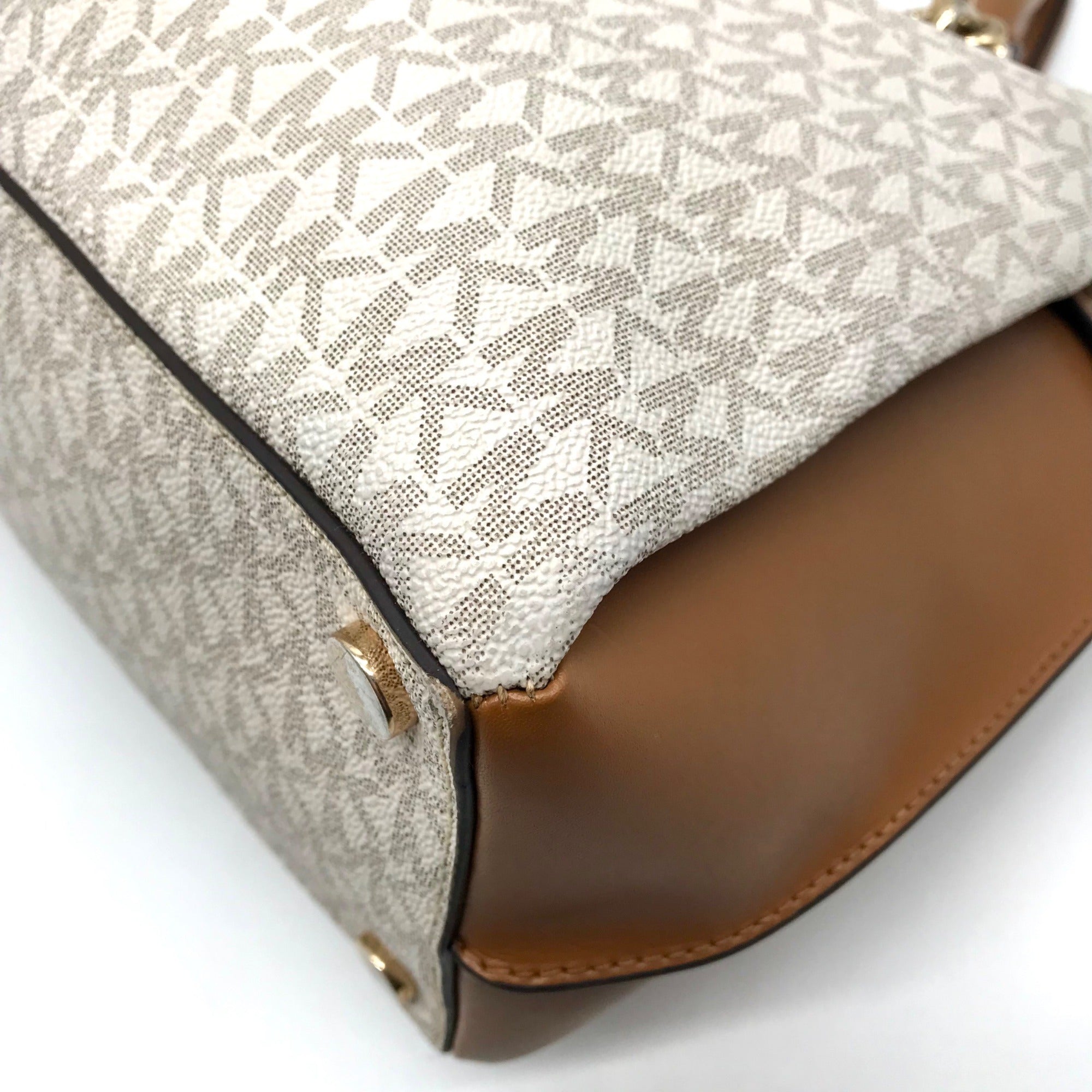 Michael Kors Acorn &amp; Vanilla Coated Canvas Rochelle Satchel Bag