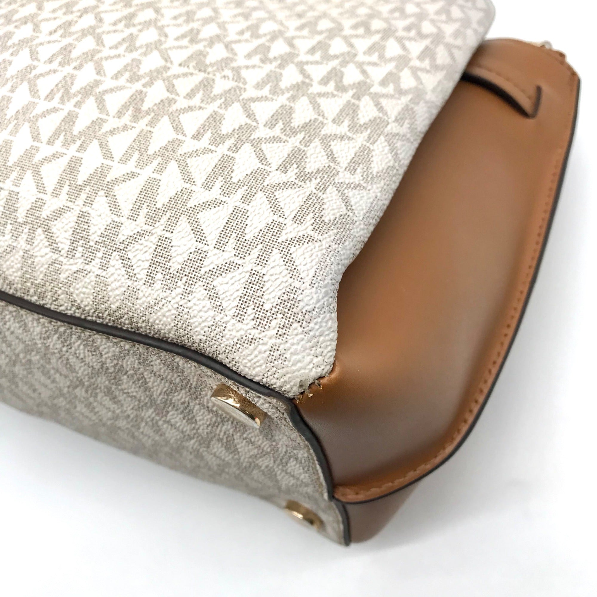 Michael Kors Acorn &amp; Vanilla Coated Canvas Rochelle Satchel Bag