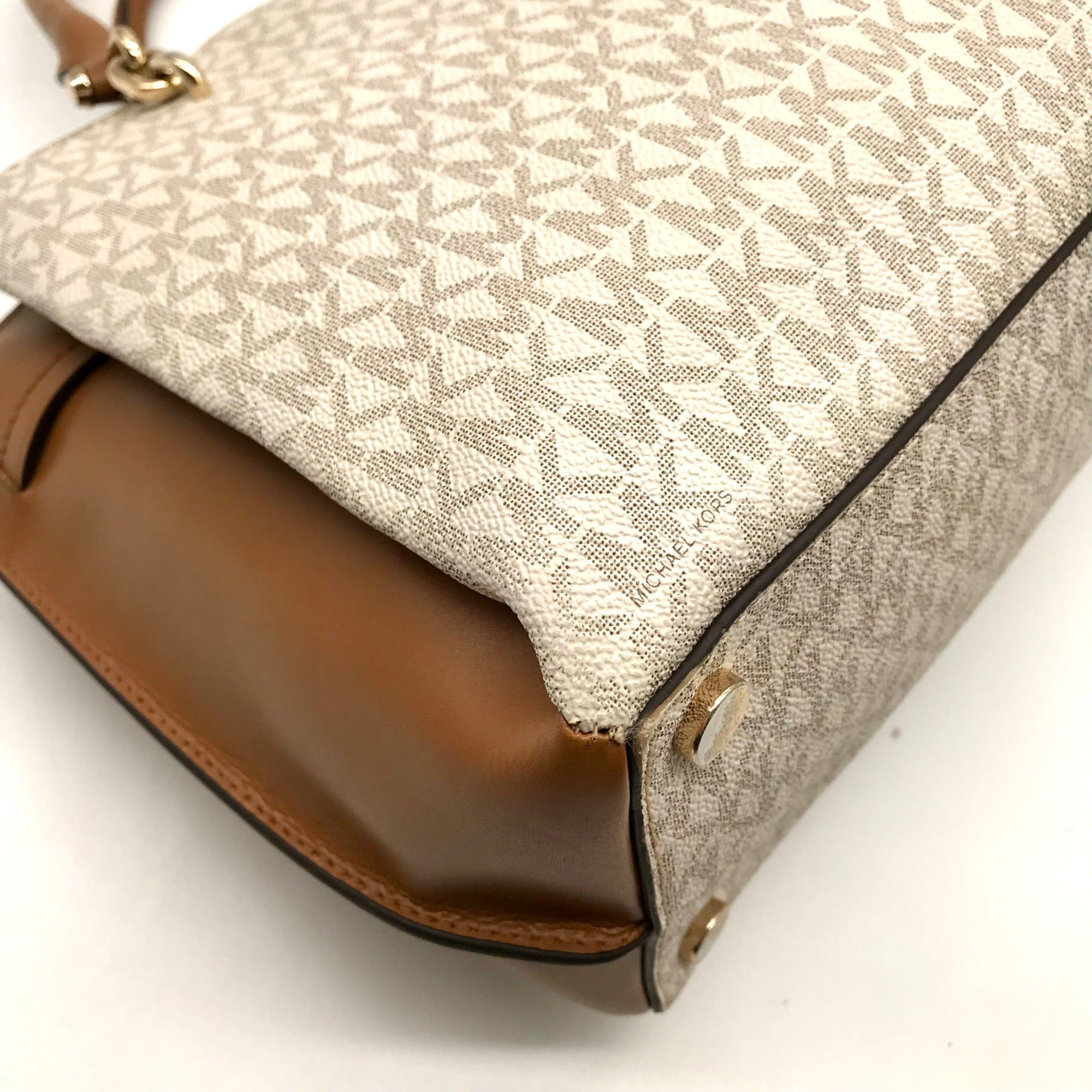 Michael Kors Acorn &amp; Vanilla Coated Canvas Rochelle Satchel Bag
