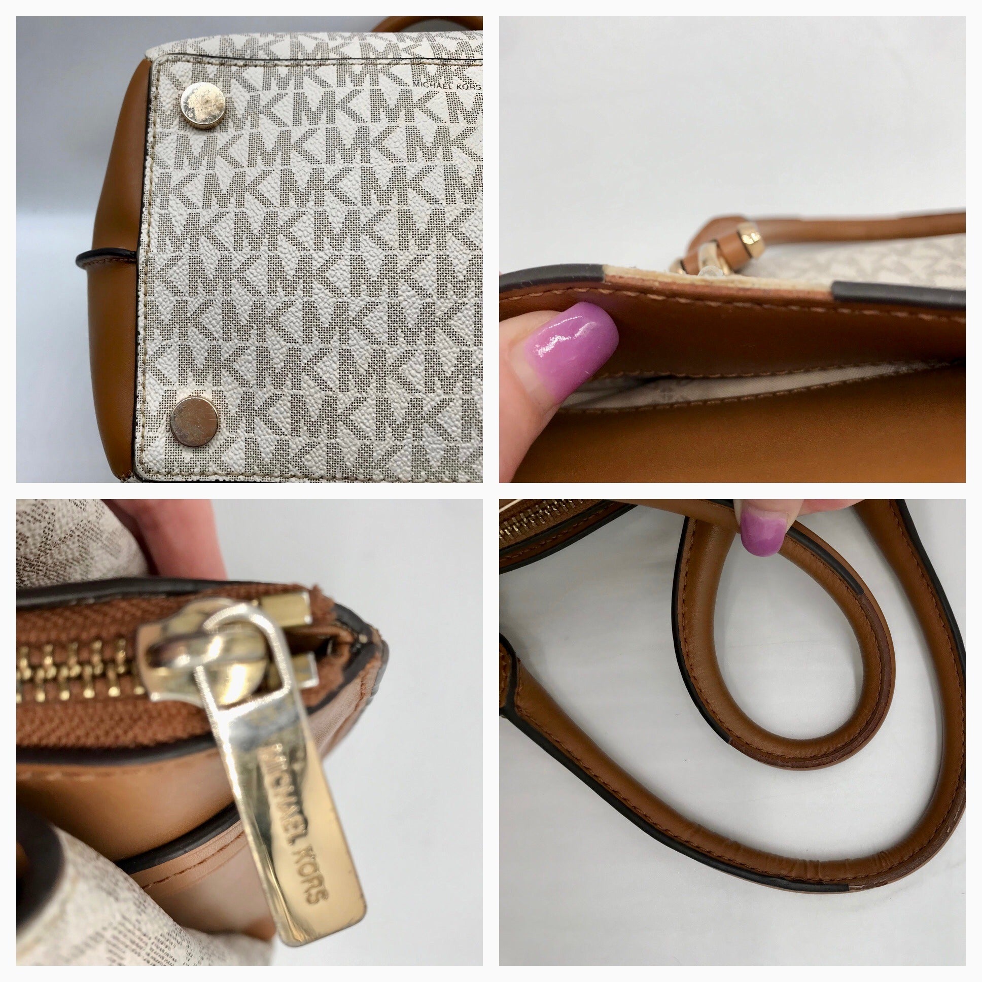 Michael Kors Acorn &amp; Vanilla Coated Canvas Rochelle Satchel Bag