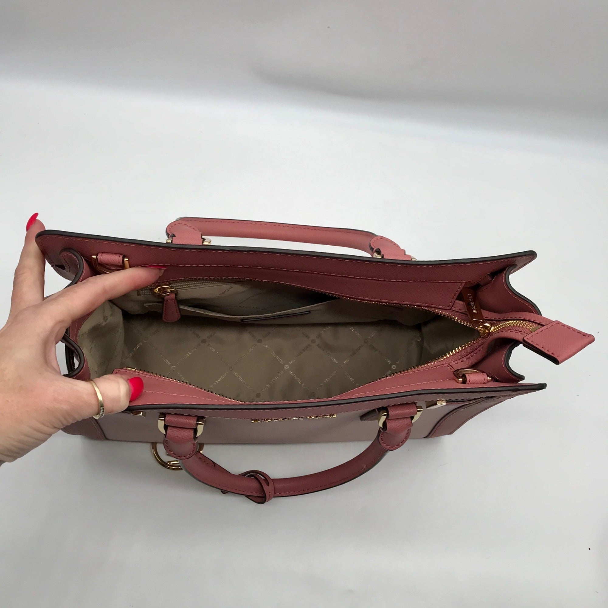 Michael Kors Pink Saffiano Leather Dillon Convertible Satchel Bag