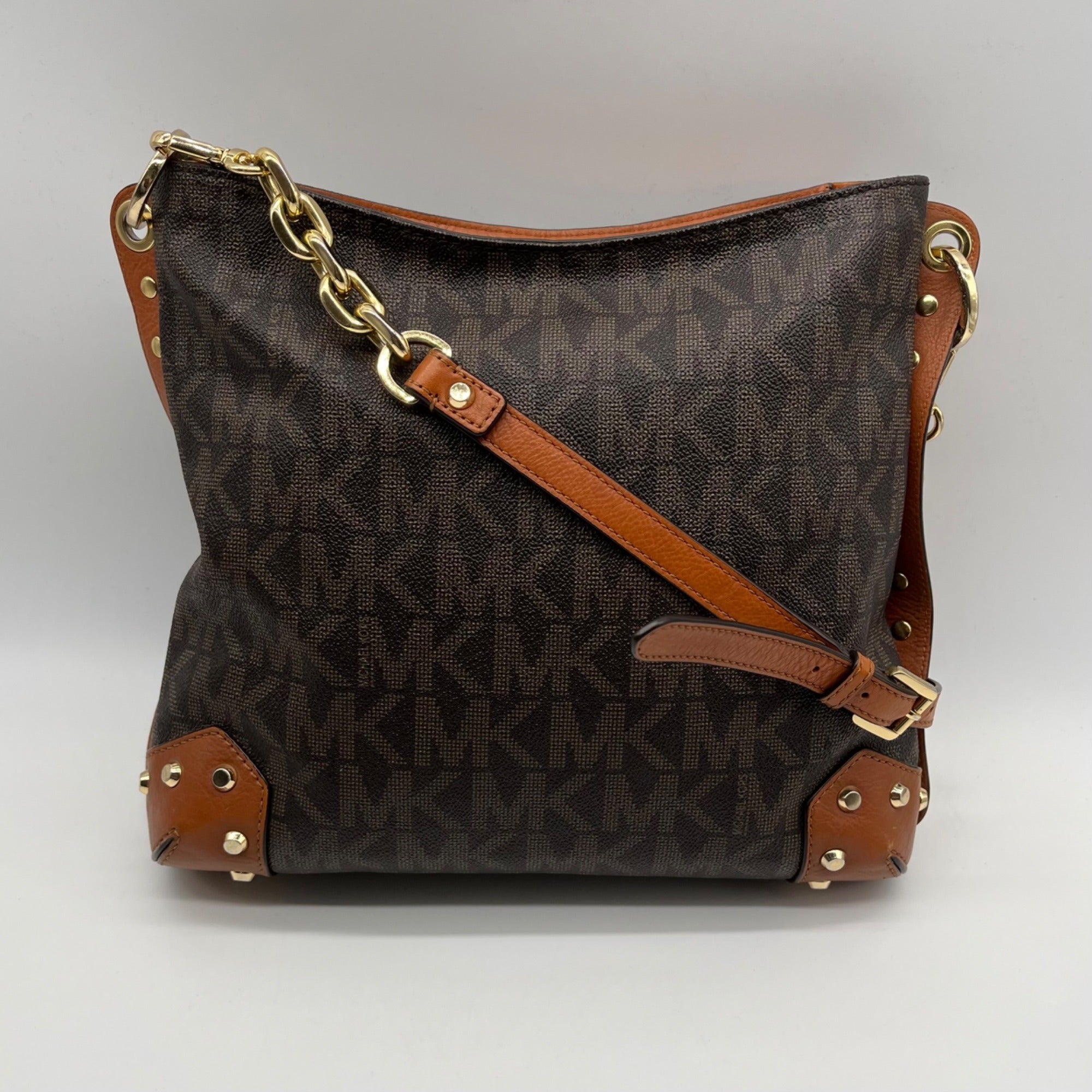 Michael Kors Brown Monogram Print Serena Large Shoulder Bag
