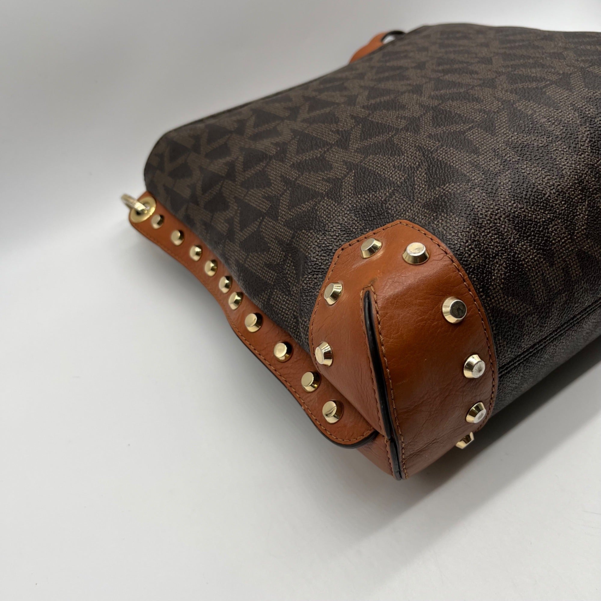 Michael Kors Brown Monogram Print Serena Large Shoulder Bag