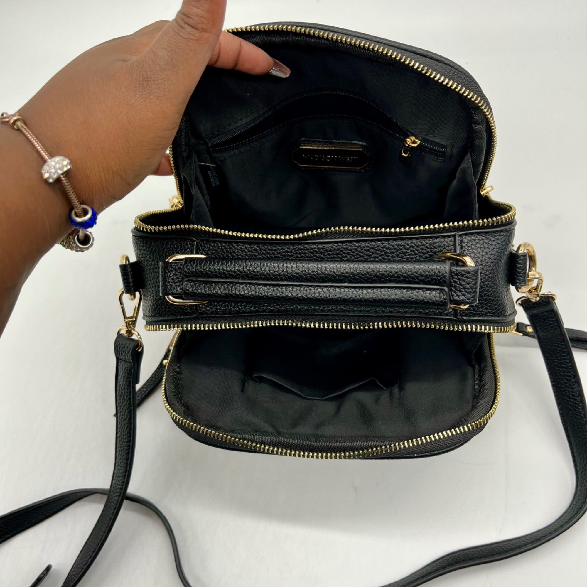 Madison West Black Leather Dome Crossbody Bag