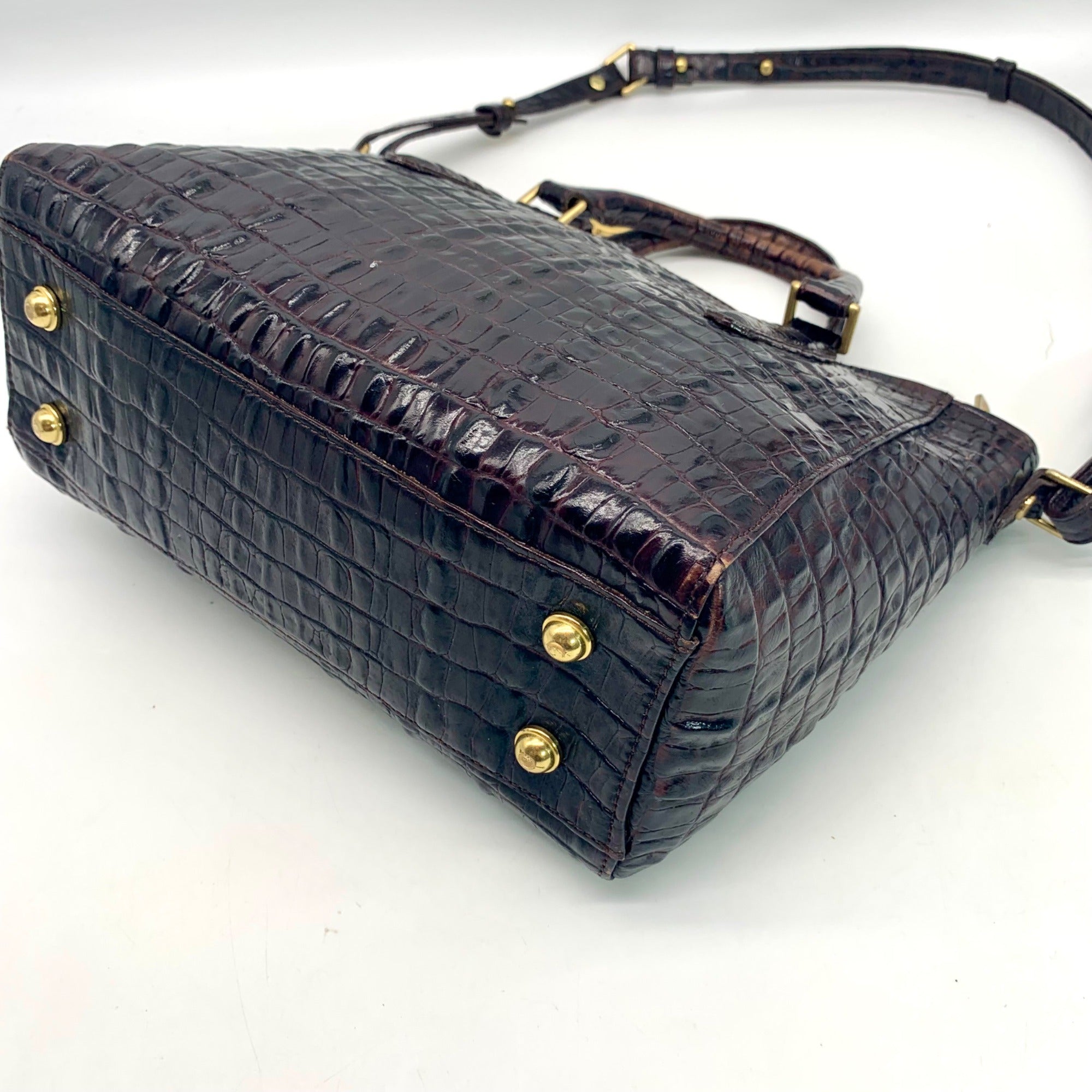 Brahmin Mini Asher Melbourne Brown Croc Embossed Leather Satchel